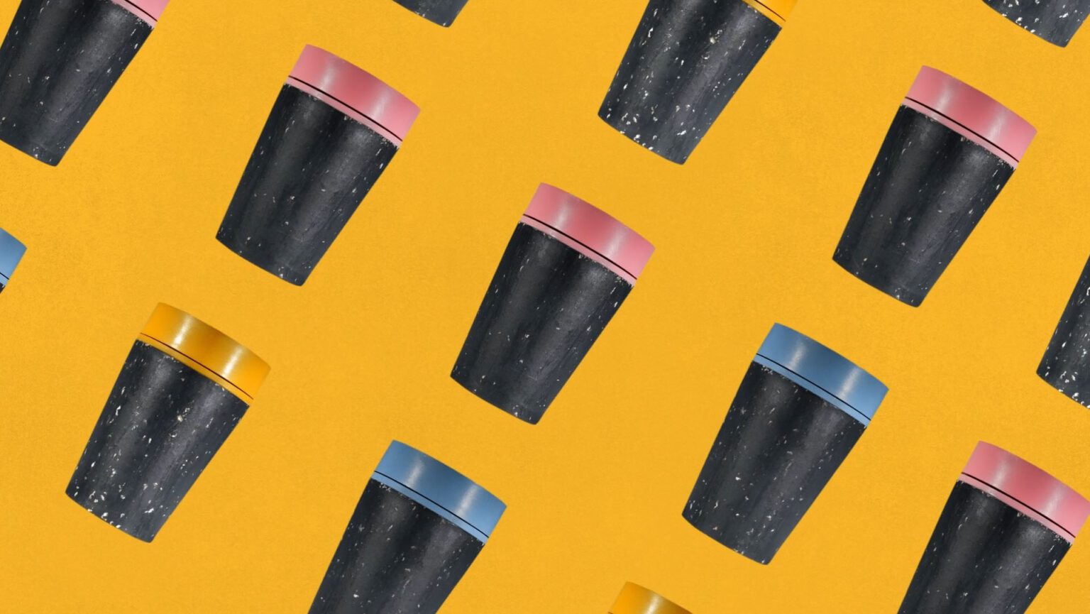 Circular cups on a yellow background