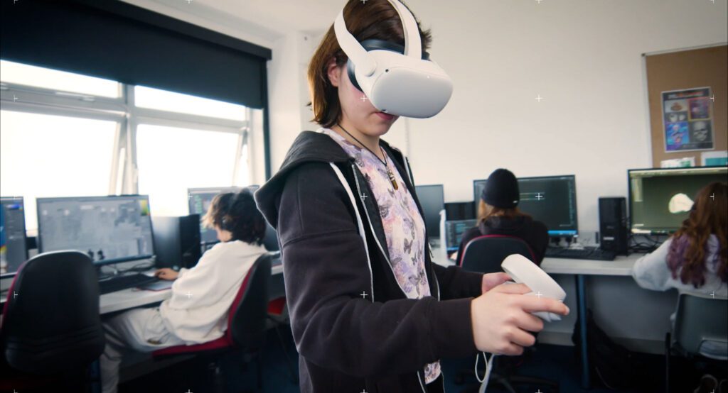 Girl using VR headset